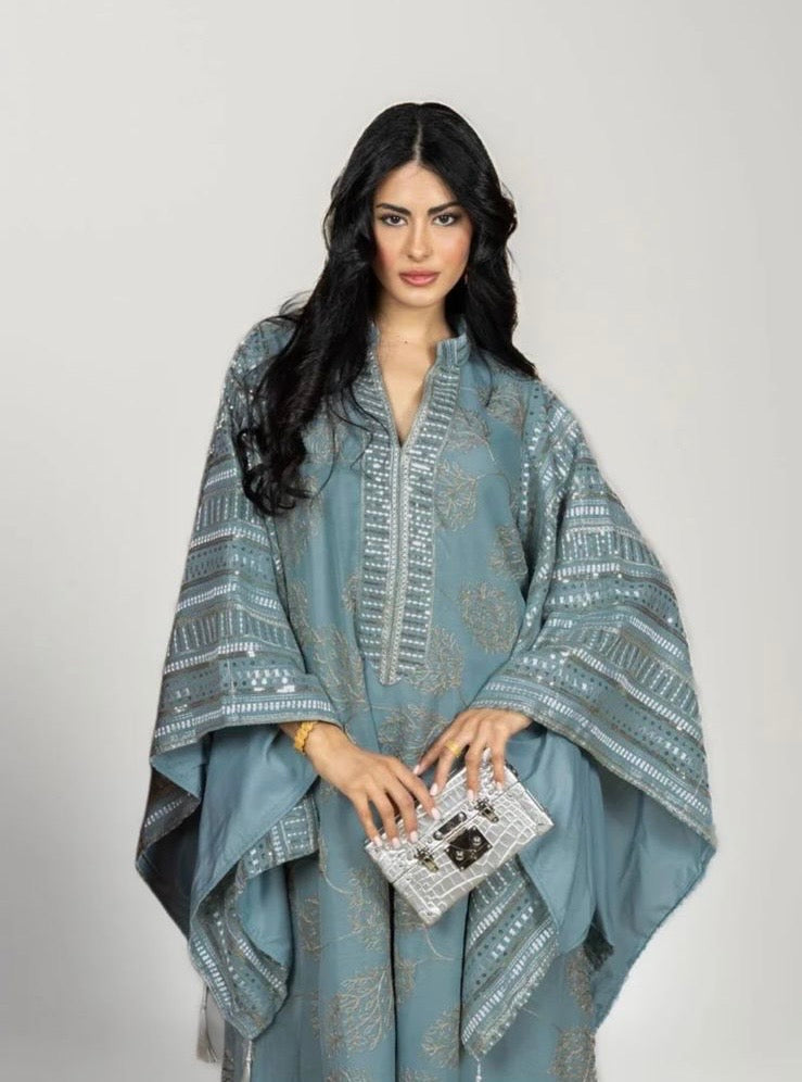 Elegant Embroidered Blue Abaya 💙✨