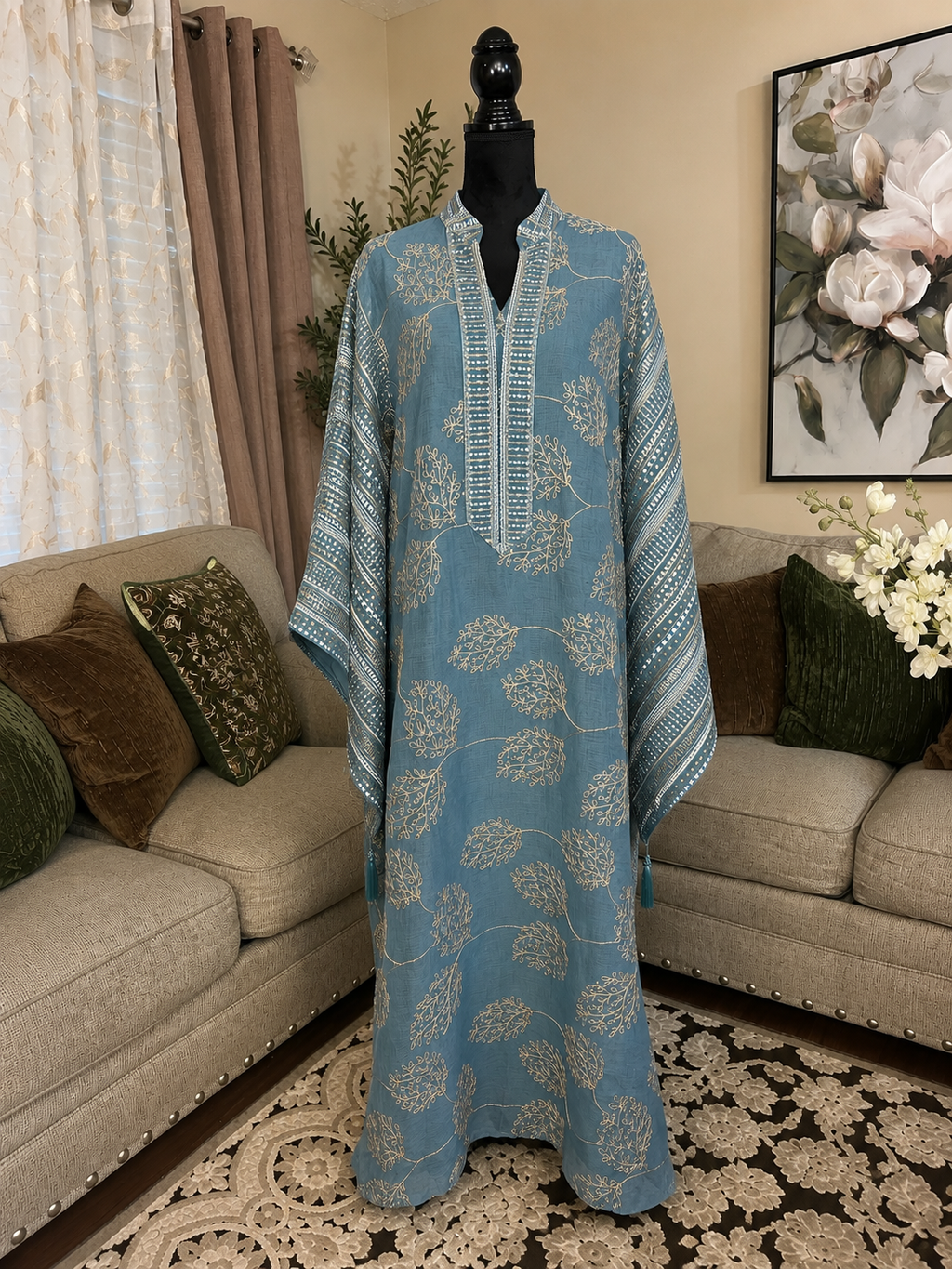 Elegant Embroidered Blue Abaya 💙✨