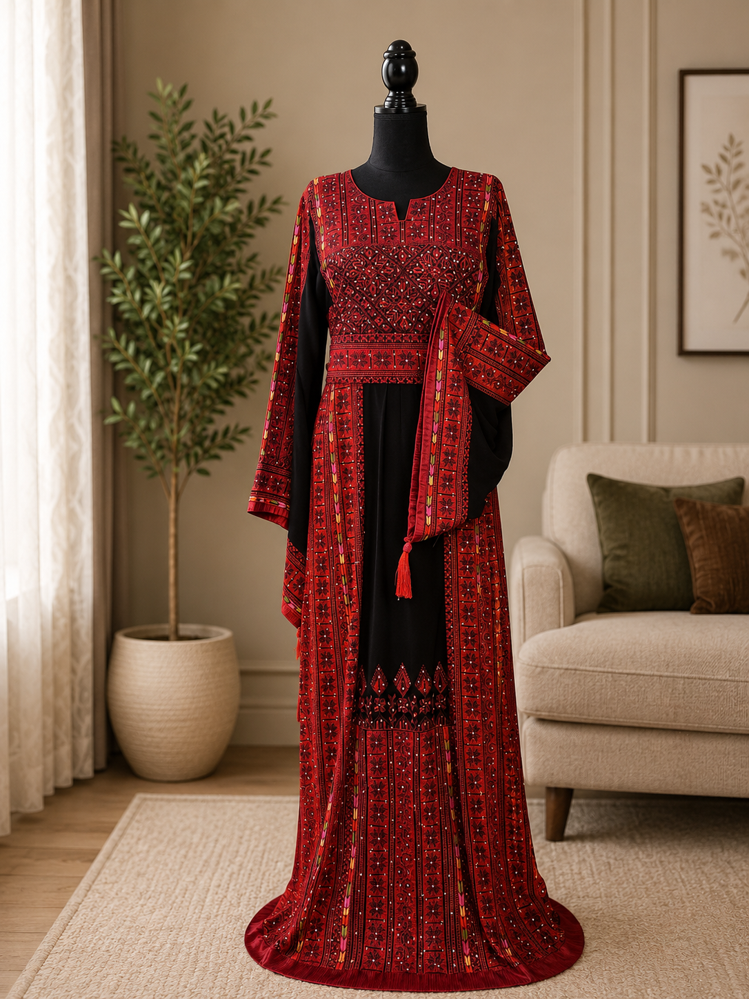Authentic Palestinian embroidered dress with stunning traditional detailing and elegant patterns.  
Worn only once and in excellent condition — no flaws or defects.  

Original price: $350