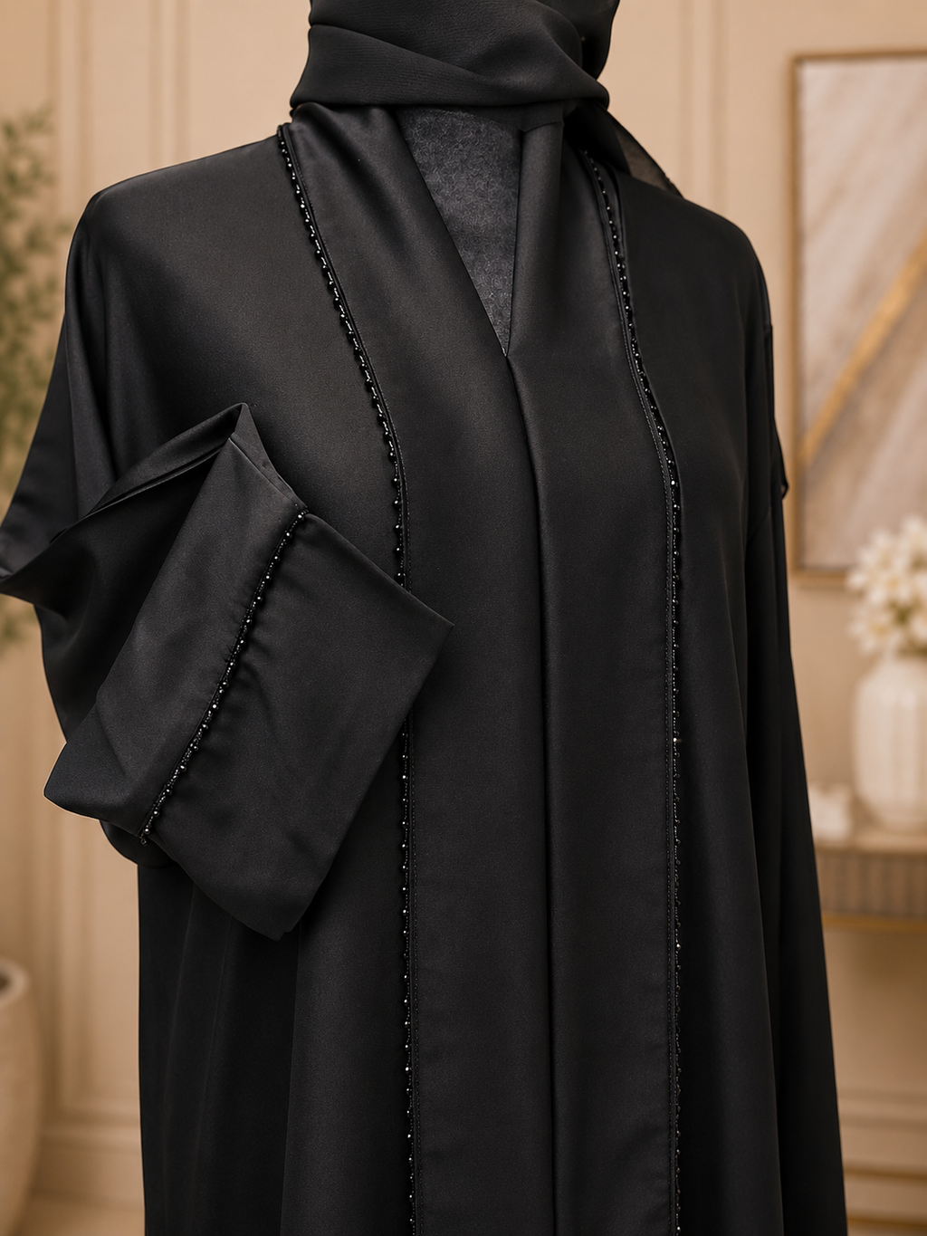 Elegant Black Open Abaya