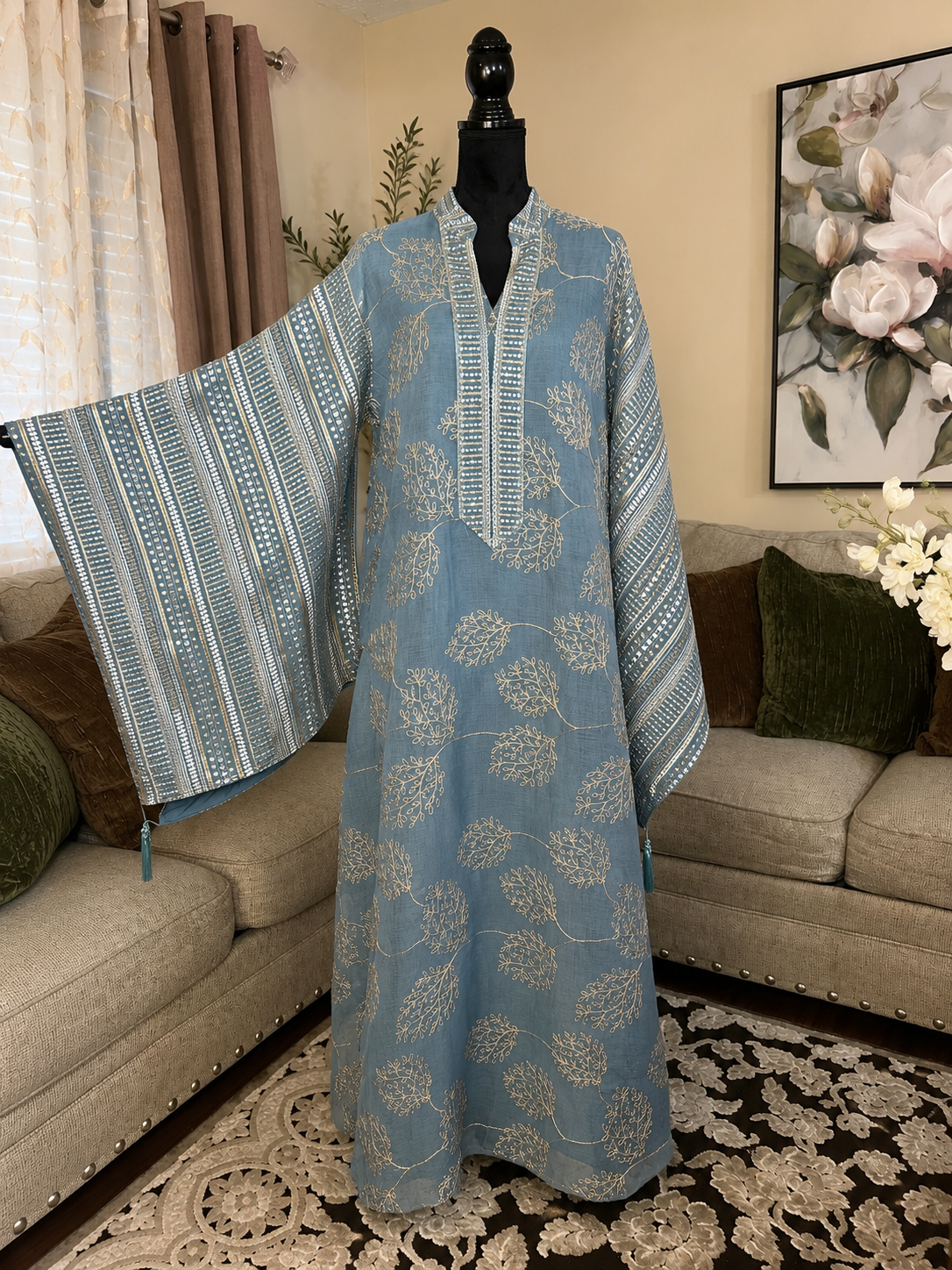 Elegant Embroidered Blue Abaya 💙✨