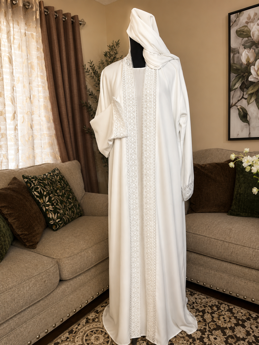 3-Piece White Abaya Set 🇦🇪✨