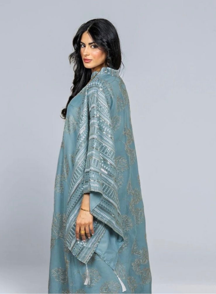 Elegant Embroidered Blue Abaya 💙✨