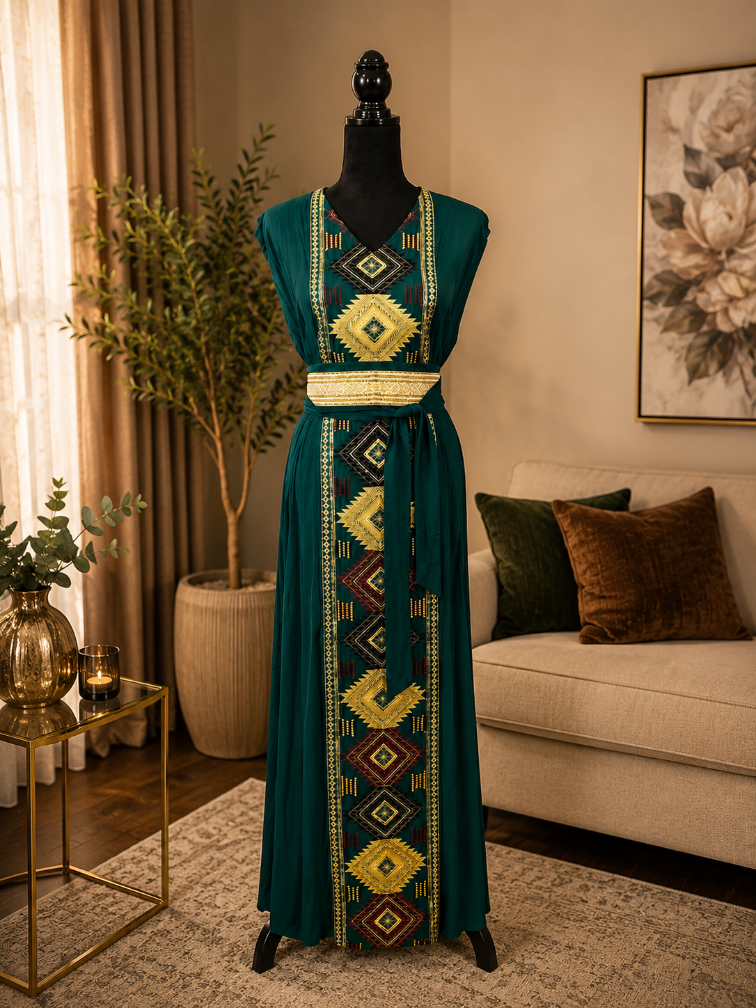 NEW! Elegant Emerald Embroidered Maxi Abaya