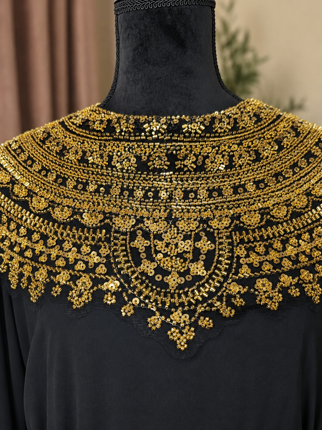 Elegant Black Midi Dress with Gold Embellishments ✨