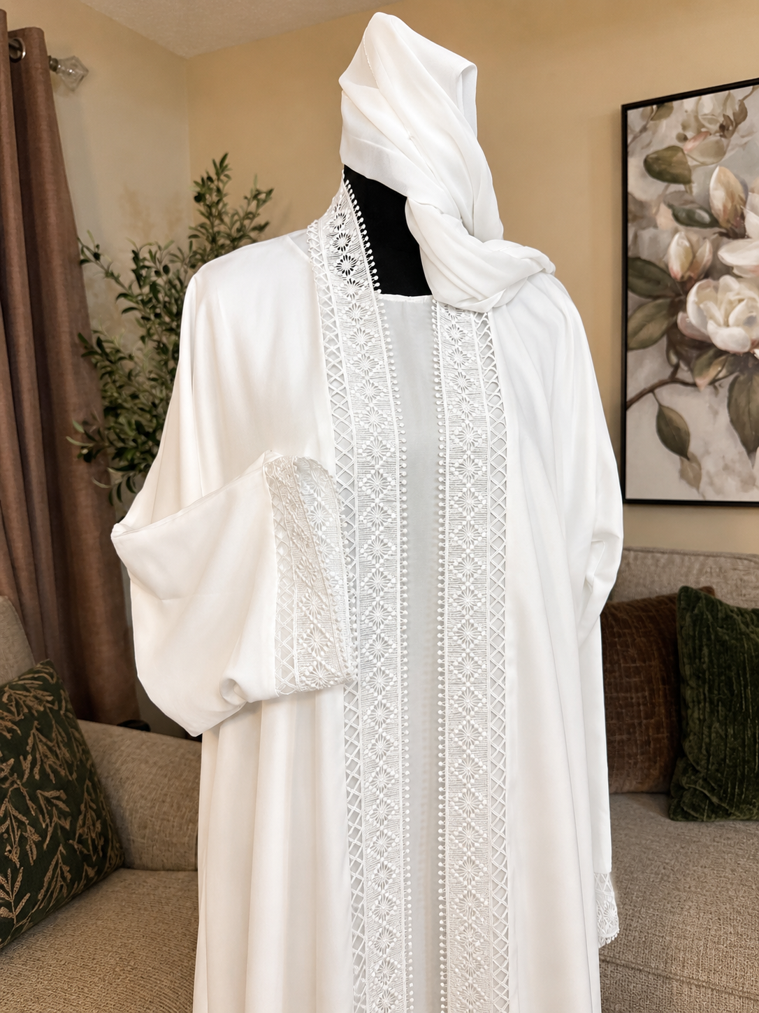3-Piece White Abaya Set 🇦🇪✨