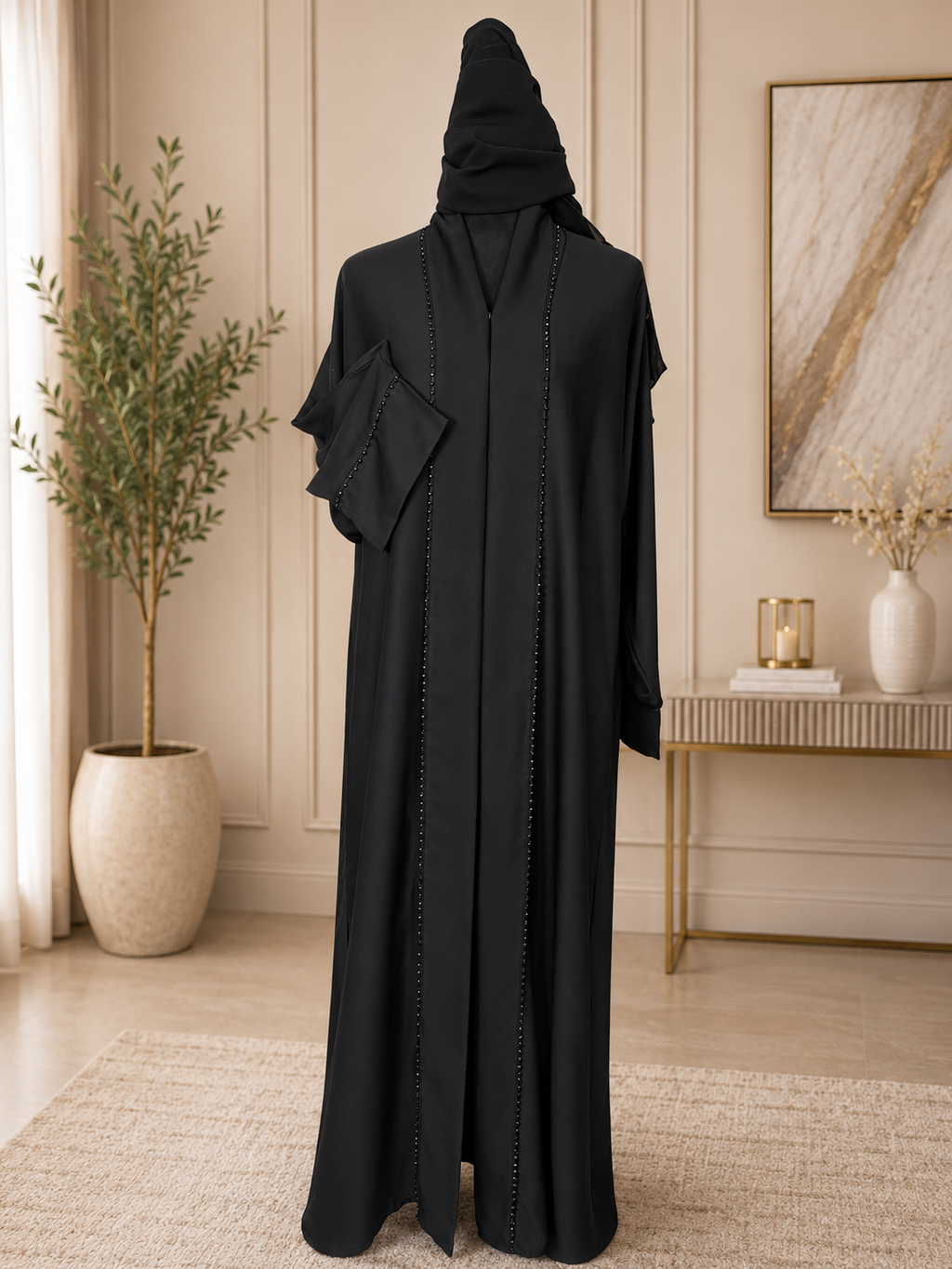 Elegant Black Open Abaya
