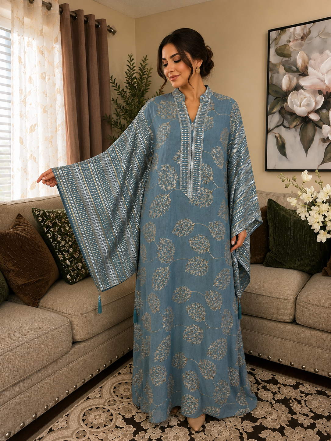 Elegant Embroidered Blue Abaya 💙✨