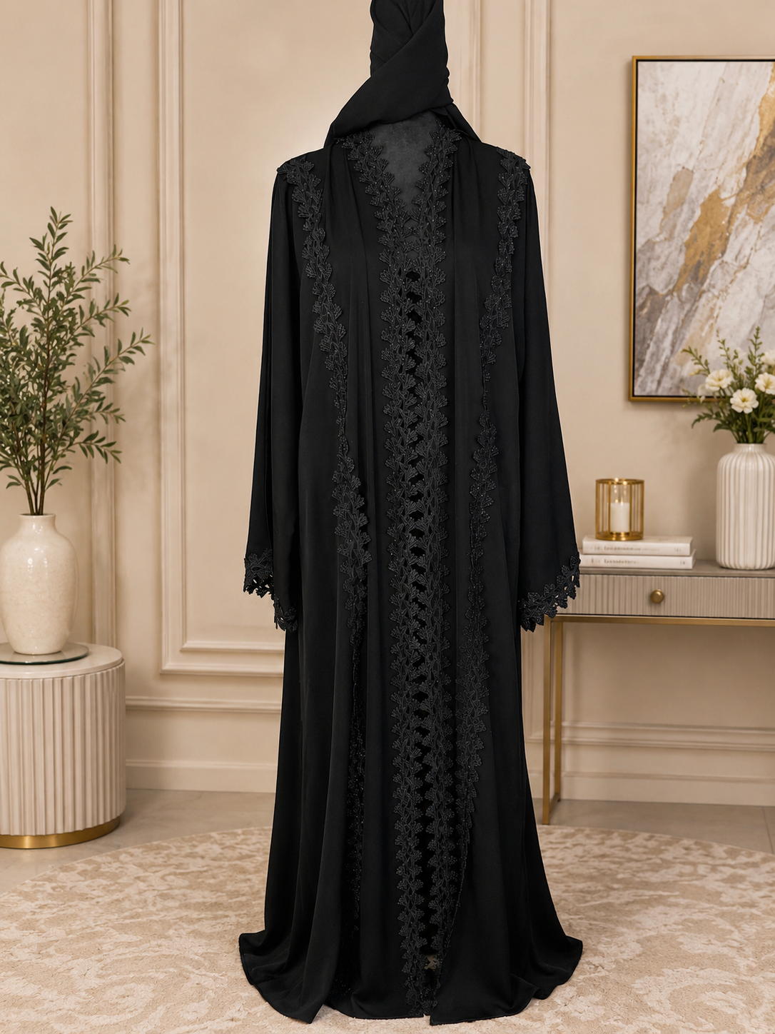 Elegant Black Open Abaya