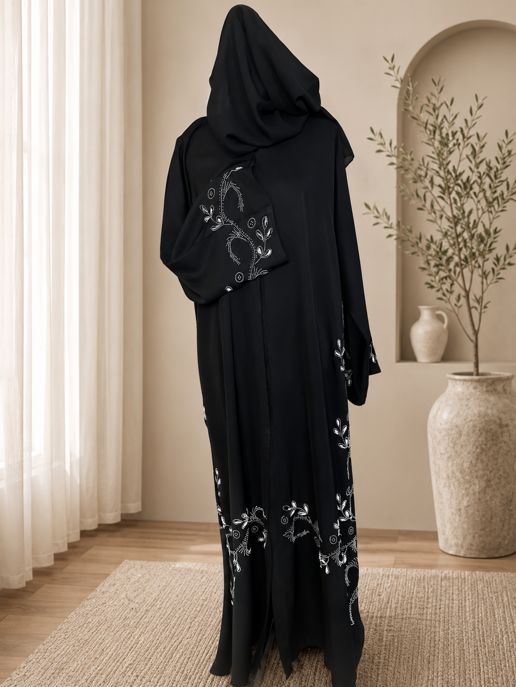 2-Piece Elegant Black Open Abaya
