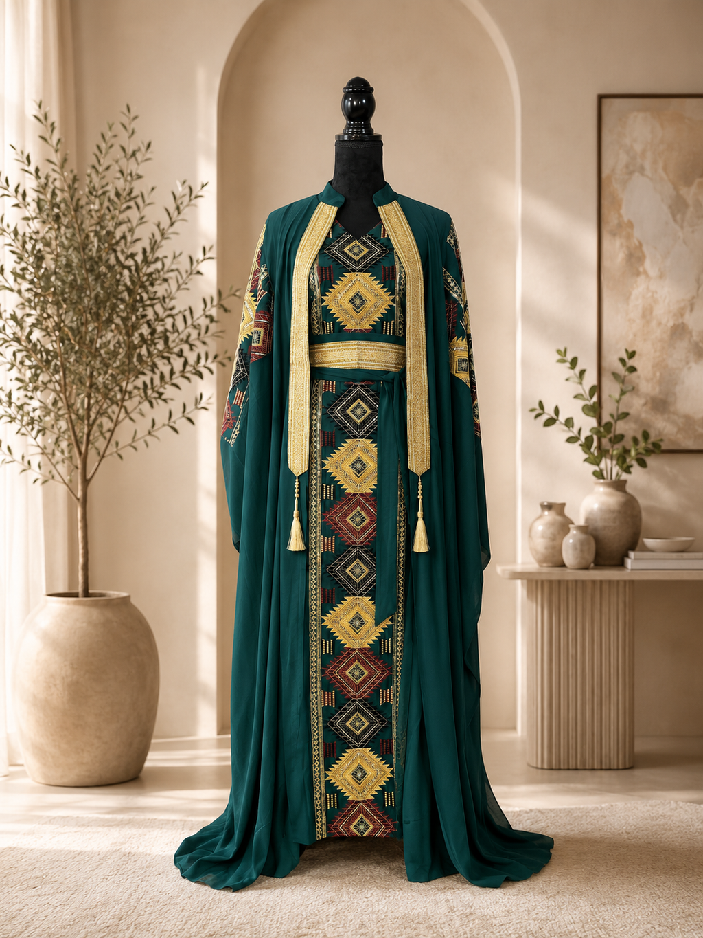 NEW! Elegant Emerald Embroidered Maxi Abaya