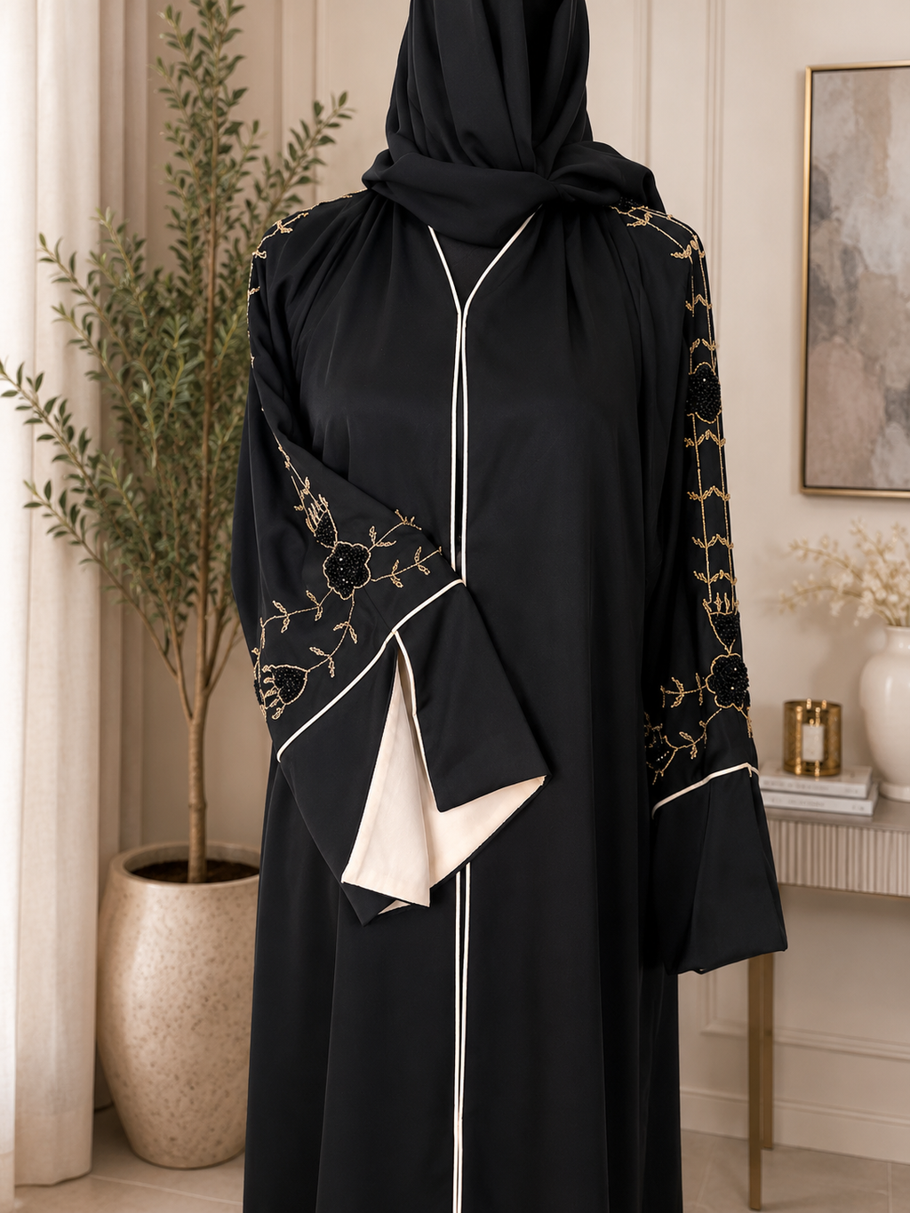 Elegant Black Open Abaya