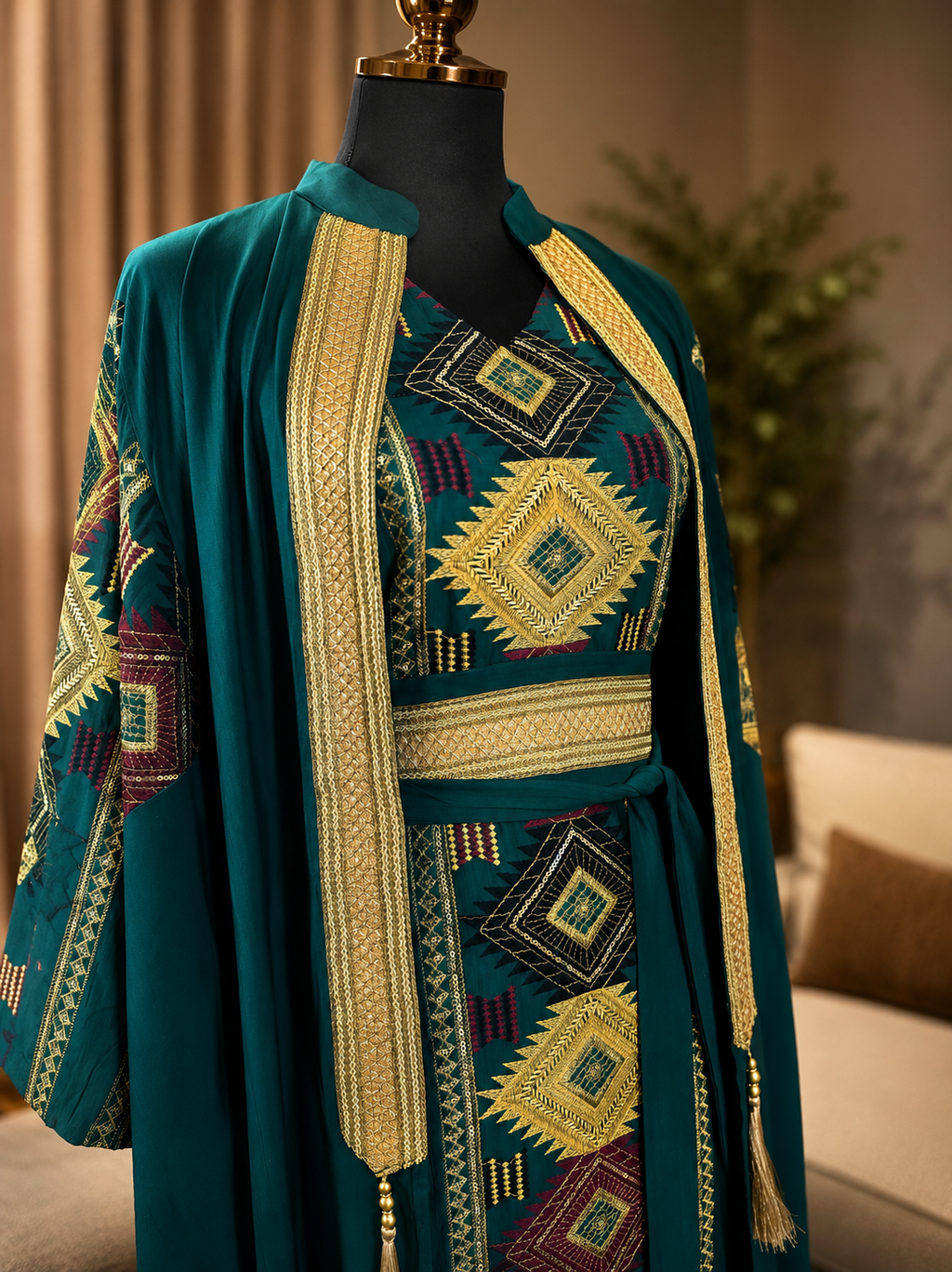 NEW! Elegant Emerald Embroidered Maxi Abaya
