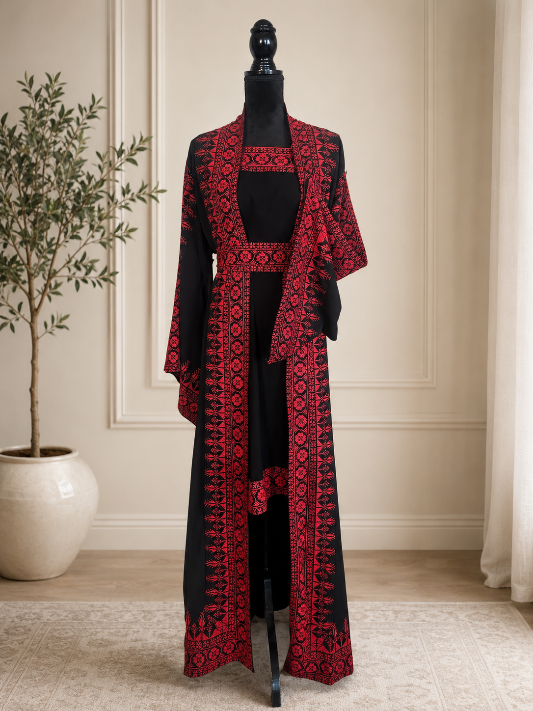 Elegant embroidered black dress set with red detailing.  
Worn only once and in excellent condition — no flaws or defects.  

Original price: $170