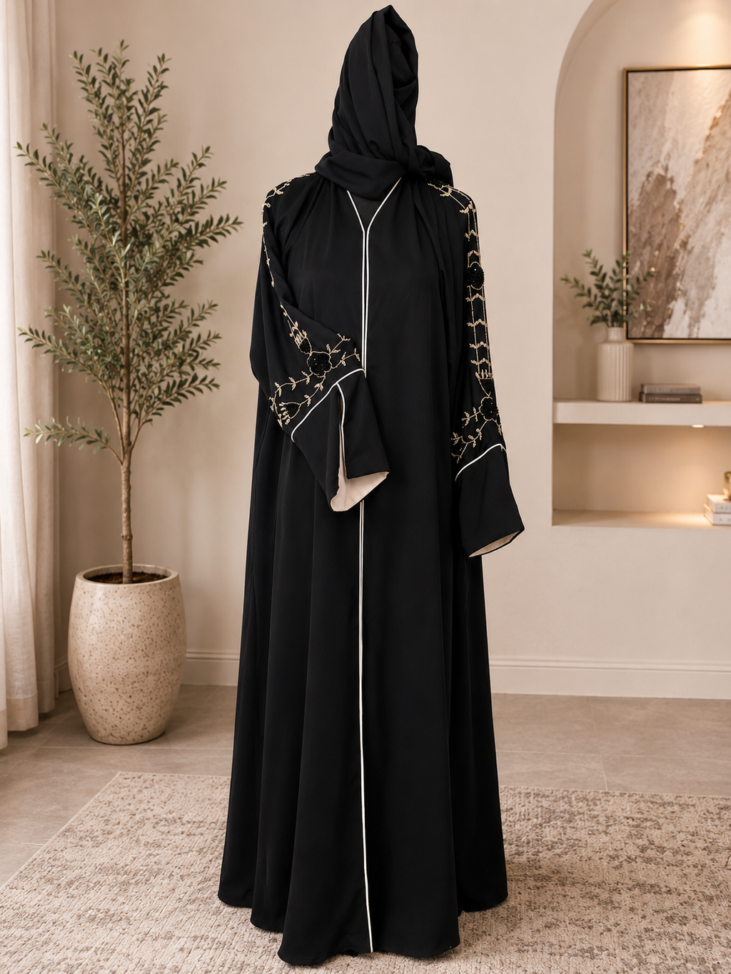 Elegant Black Open Abaya
