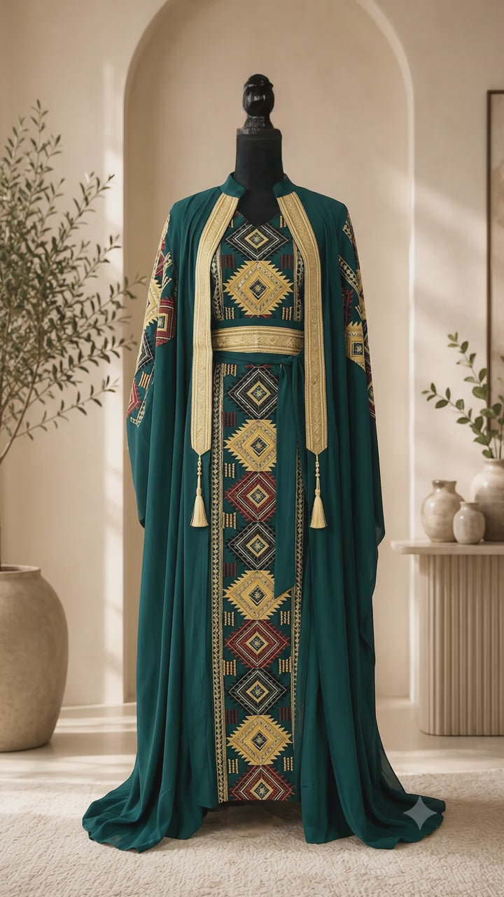 NEW! Elegant Emerald Embroidered Maxi Abaya